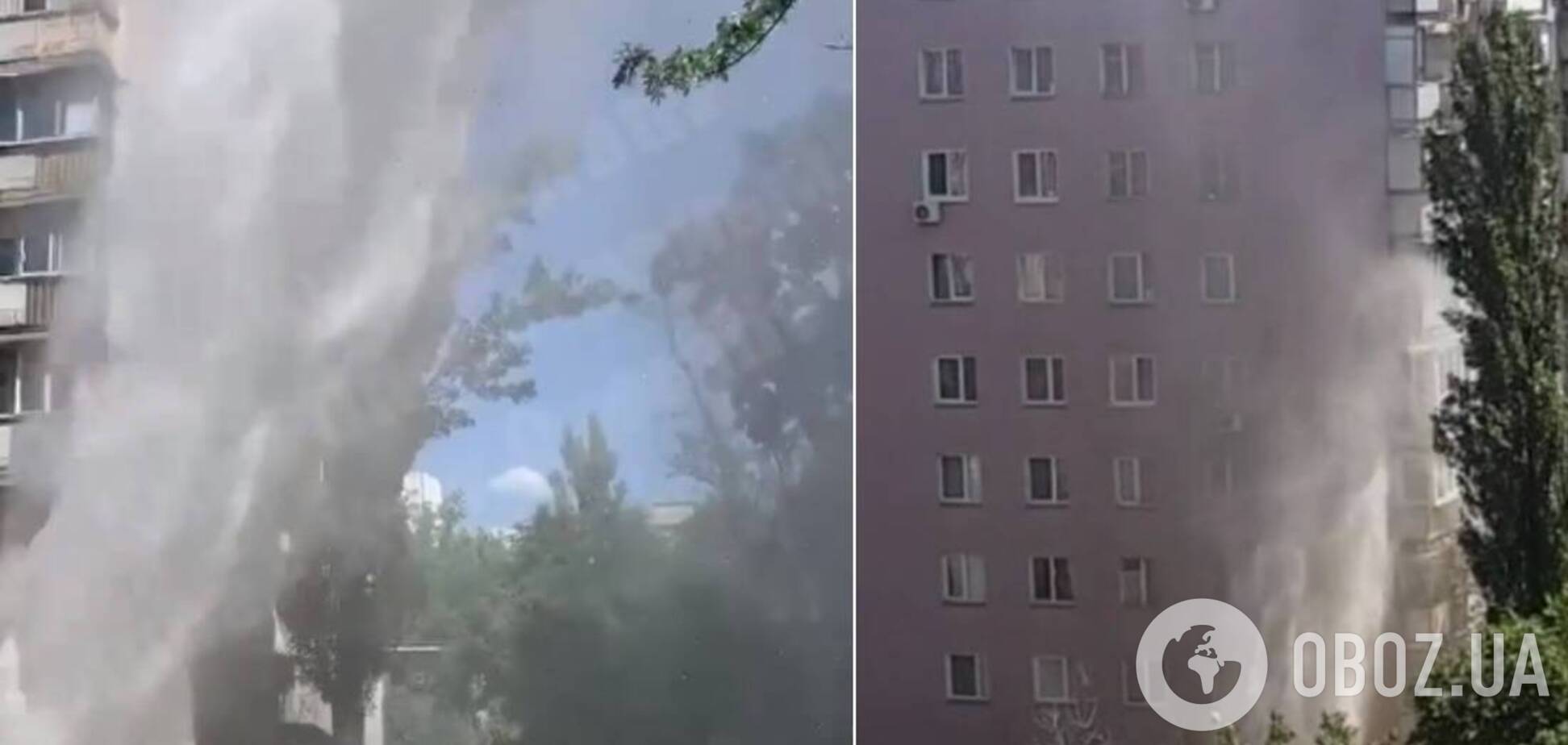 В Киеве на Березняках прорвало трубу, вода била до 6-го этажа. Видео