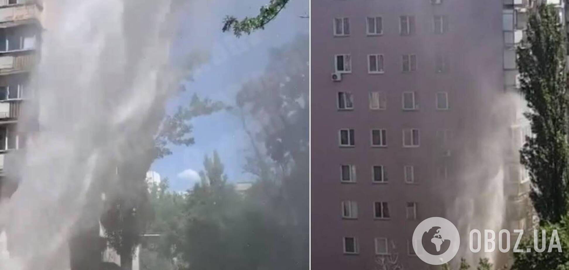 В Киеве на Березняках прорвало трубу, вода била до 6-го этажа. Видео