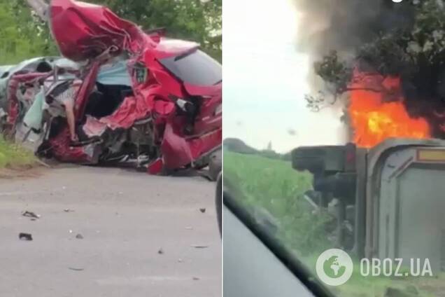 Под Мукачево грузовик раздавил Mazda, погиб тренер, девочка и парень. Видео с места ДТП