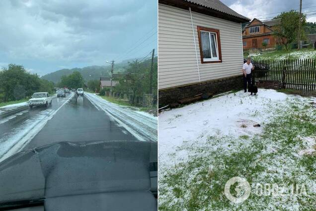 На курорті України випав великий град: дороги стали білими. Фото і відео