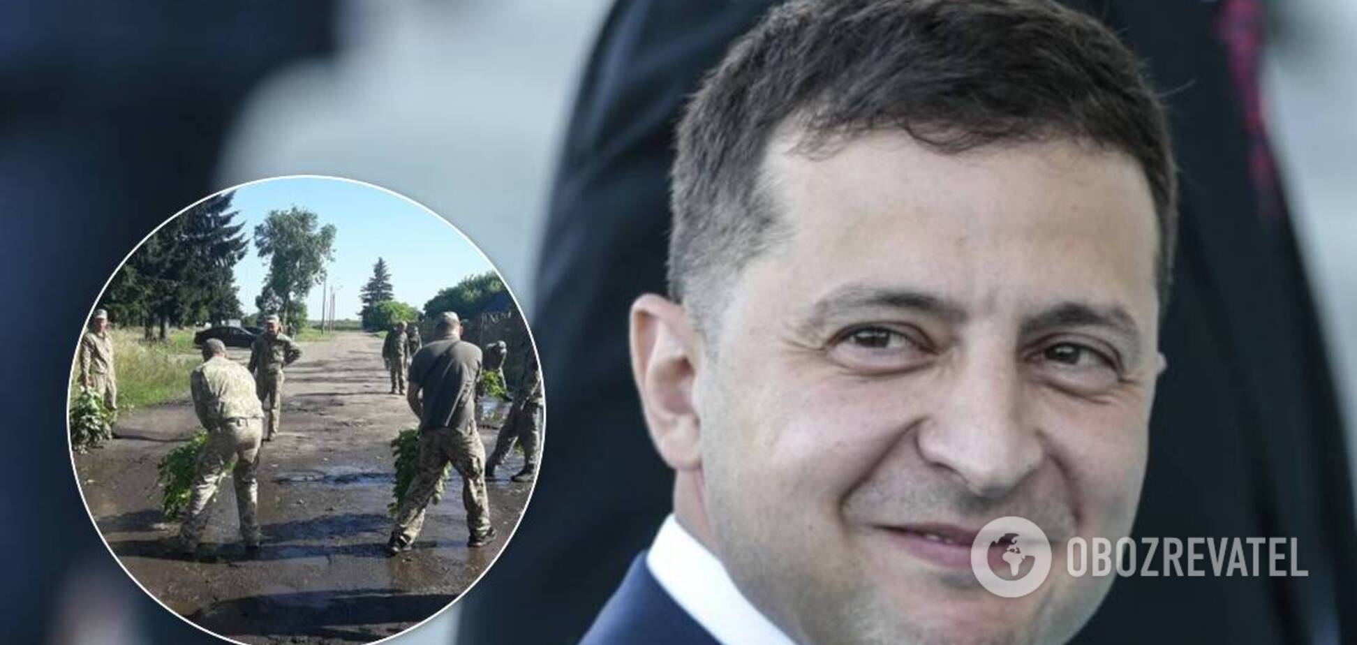 К приезду Зеленского военные сушили лужи в Луцке