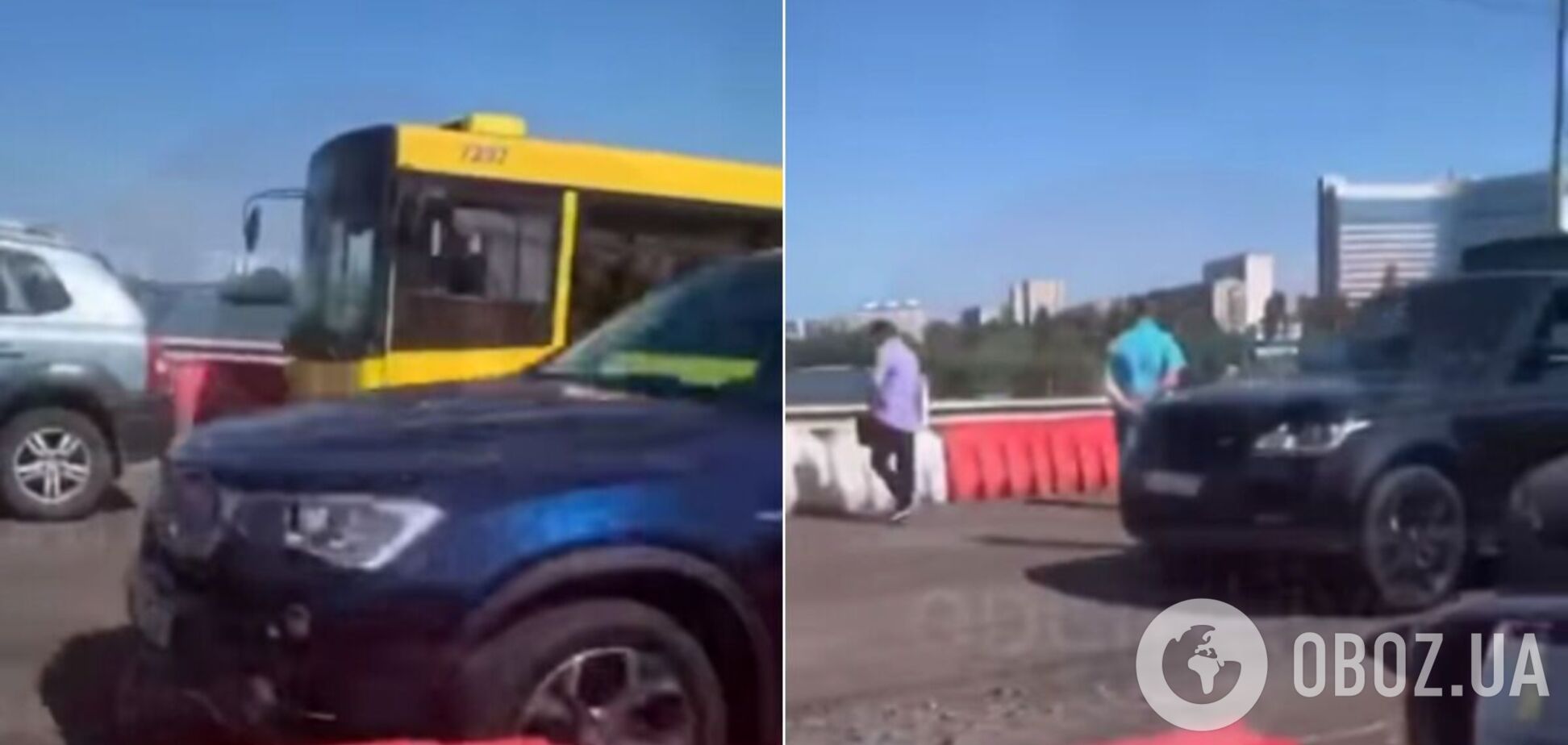 В Киеве на мосту не разминулись автобус и две легковушки