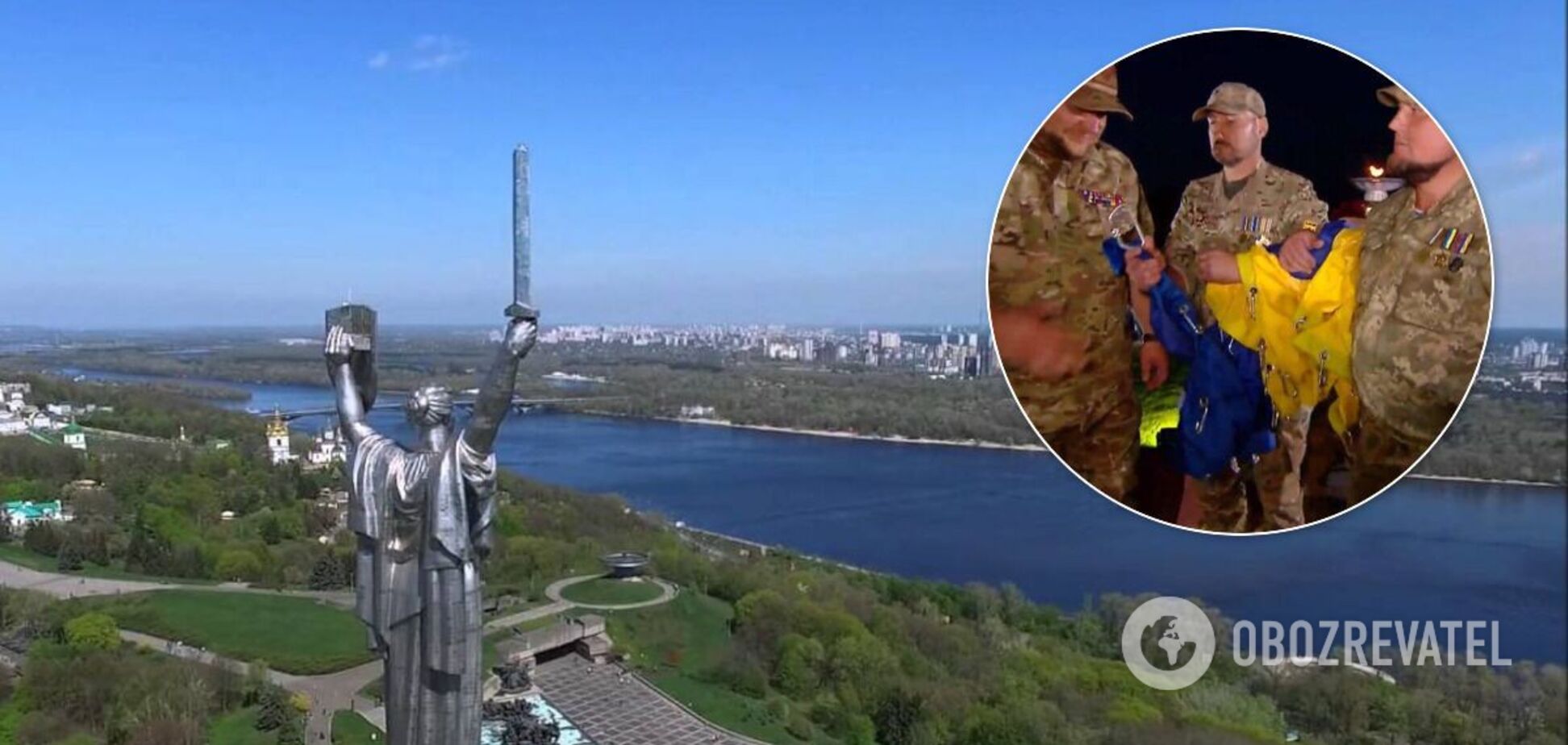 В Киеве подняли огромный украинский флаг