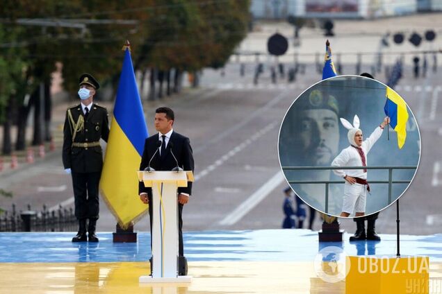 Парень в костюме кролика выступил в попурри с украинскими звездами
