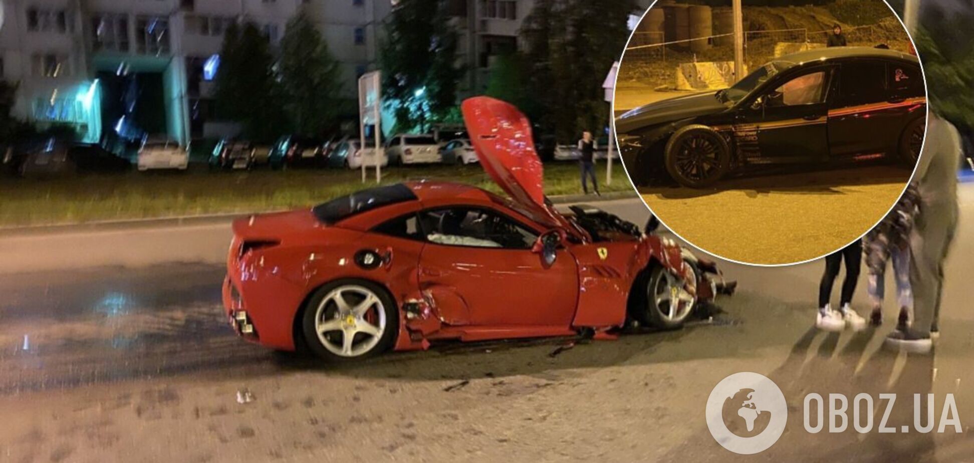 В России неудачный дрифт обернулся аварией BMW M5 и Ferrari