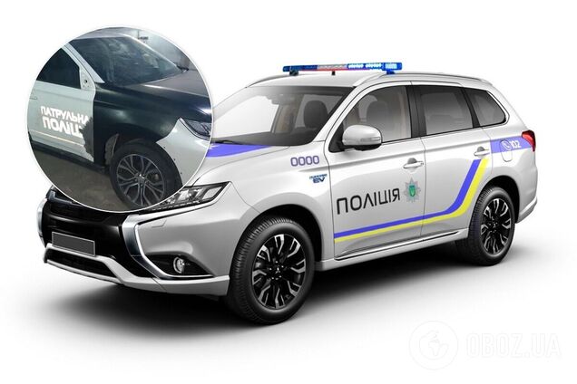 На битий Mitsubishi Outlander поставили двері від поліцейського авто.