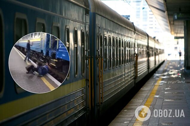 В Киеве мужчина пытался на ходу запрыгнуть в поезд и едва не погиб. Видео 18+