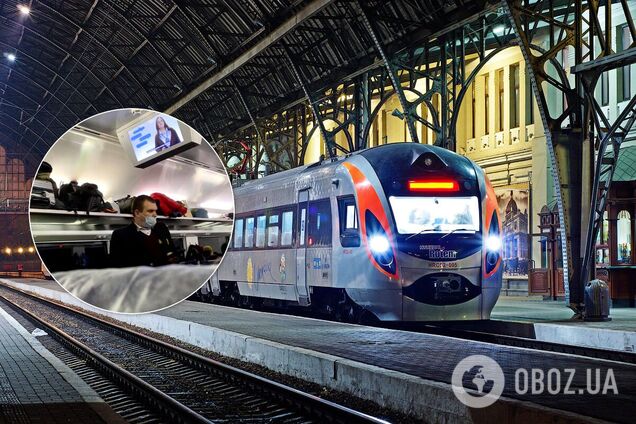 Поезд на перроне вокзала во Львове