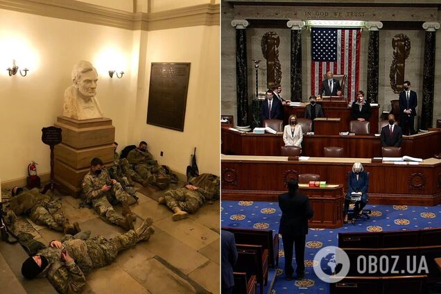 Бойцы Нацгвардии охраняют Капитолий во время заседания Конгресса