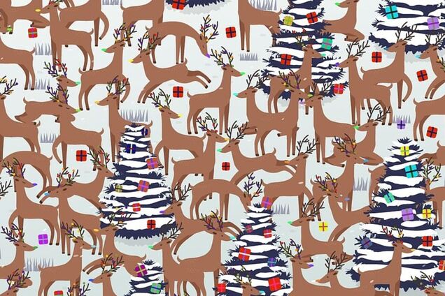 Задача головоломки – найти единственного красноносого оленя на картинке