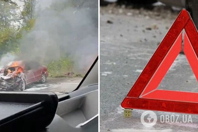 Под Запорожьем произошло смертельное ДТП, сгорели два авто. Видео