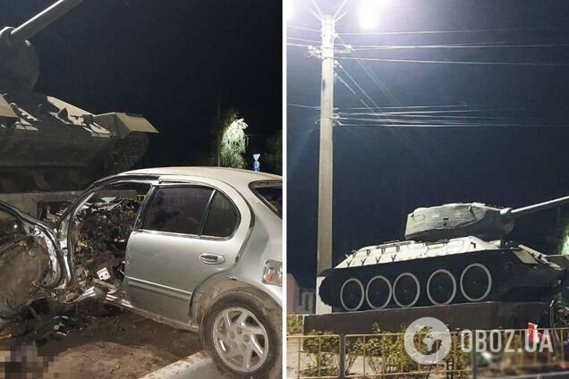 На Одесчине авто влетело в бетонный постамент с танком, водитель погиб на месте. Фото и видео