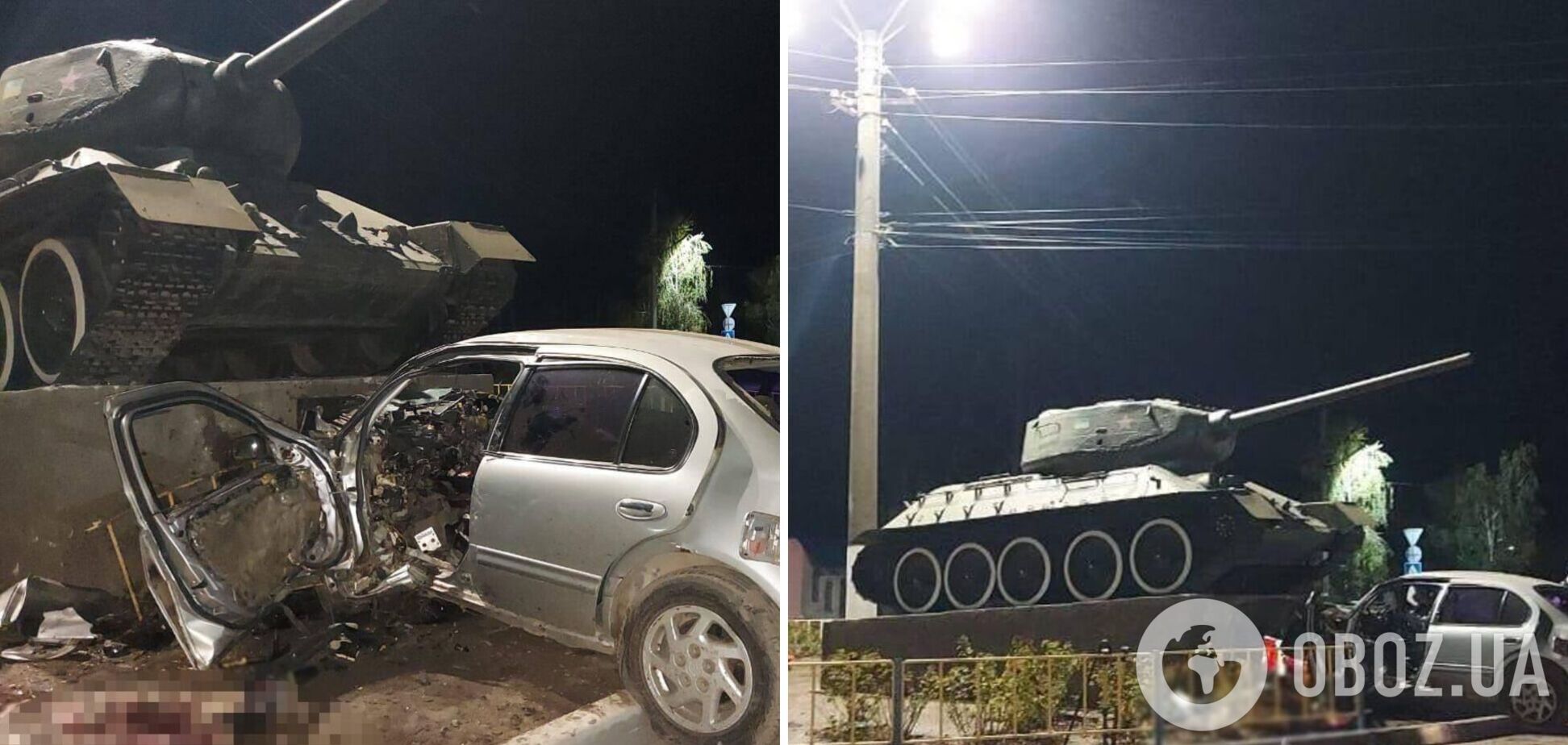 На Одесчине авто влетело в бетонный постамент с танком, водитель погиб на месте. Фото и видео