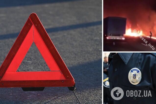 На трассе Киев – Одесса столкнулись два зерновоза, водитель одного грузовика сгорел в кабине. Видео 18+