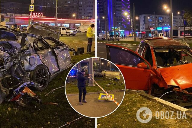 В Харькове на бешеной скорости столкнулись два авто: один погибший и трое пострадавших. Фото и видео