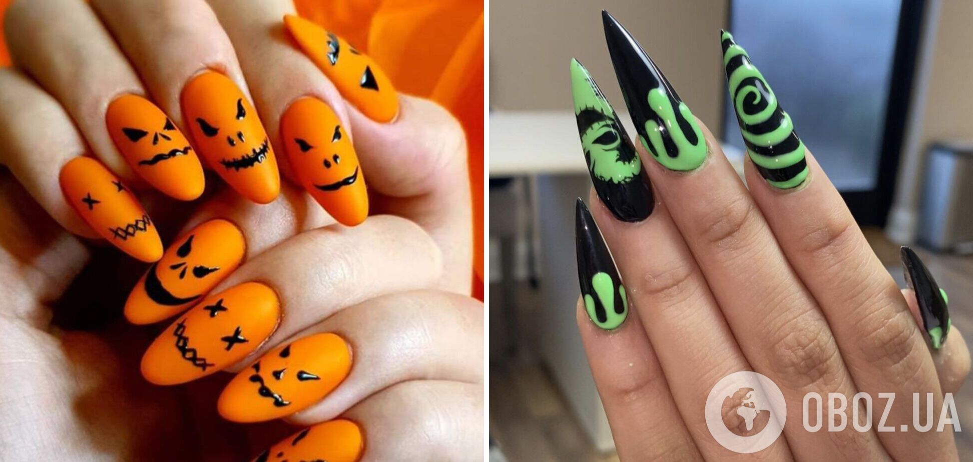 Маникюр на Хэллоуин должен быть ярким и жутким.