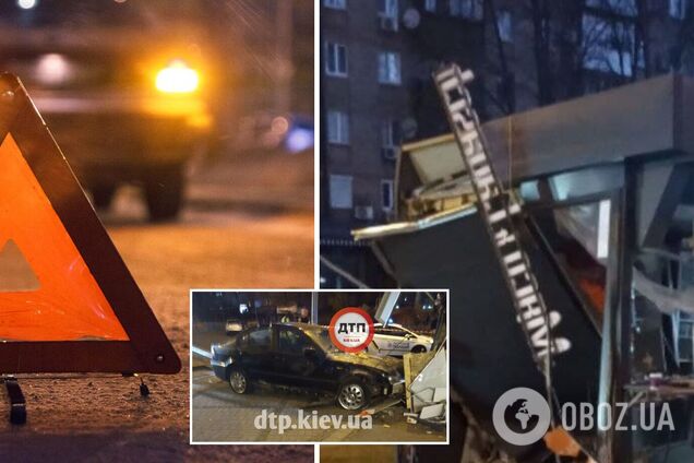 У Києві авто вилетіло з дороги і протаранило кіоск, постраждав продавець. Фото
