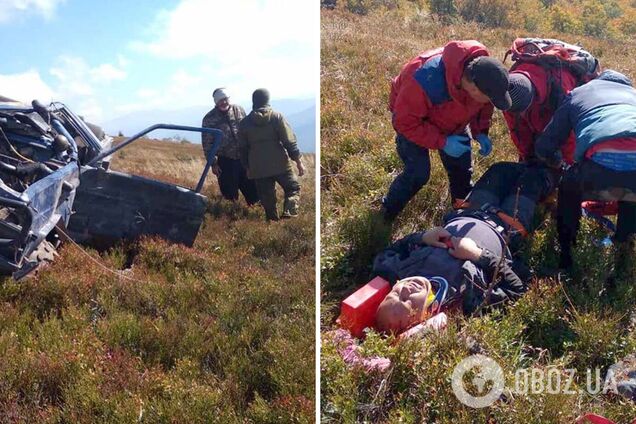 На Закарпатье водитель внедорожника не справился с управлением: авто скатилось с горы, есть пострадавшие. Фото