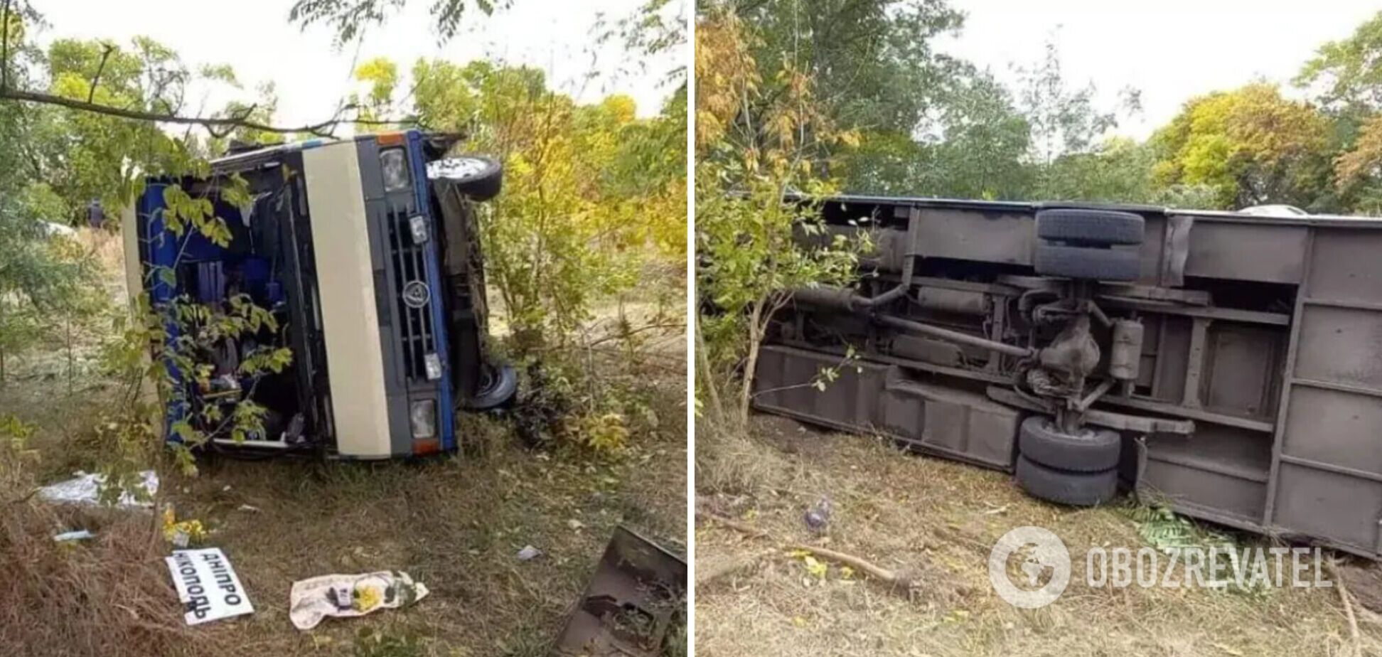 На трассе Запорожье – Никополь пассажирский автобус слетел в кювет: среди пострадавших двое детей. Фото