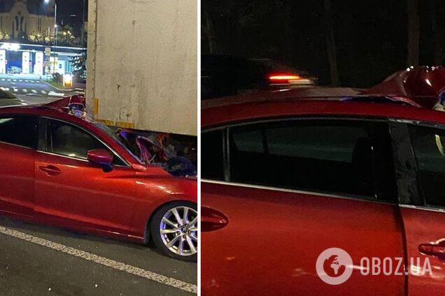 У Києві авто на швидкості влетіло під фуру: водій та пасажир дивом залишилися живими. Фото з місця ДТП