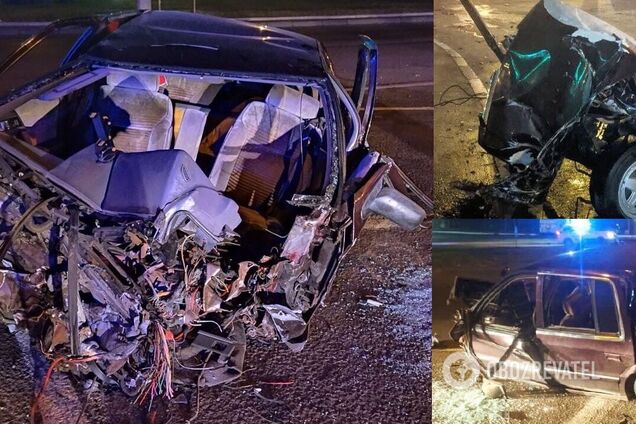 В Ривне авто на скорости влетело в столб, машину разорвало пополам. Видео момента аварии