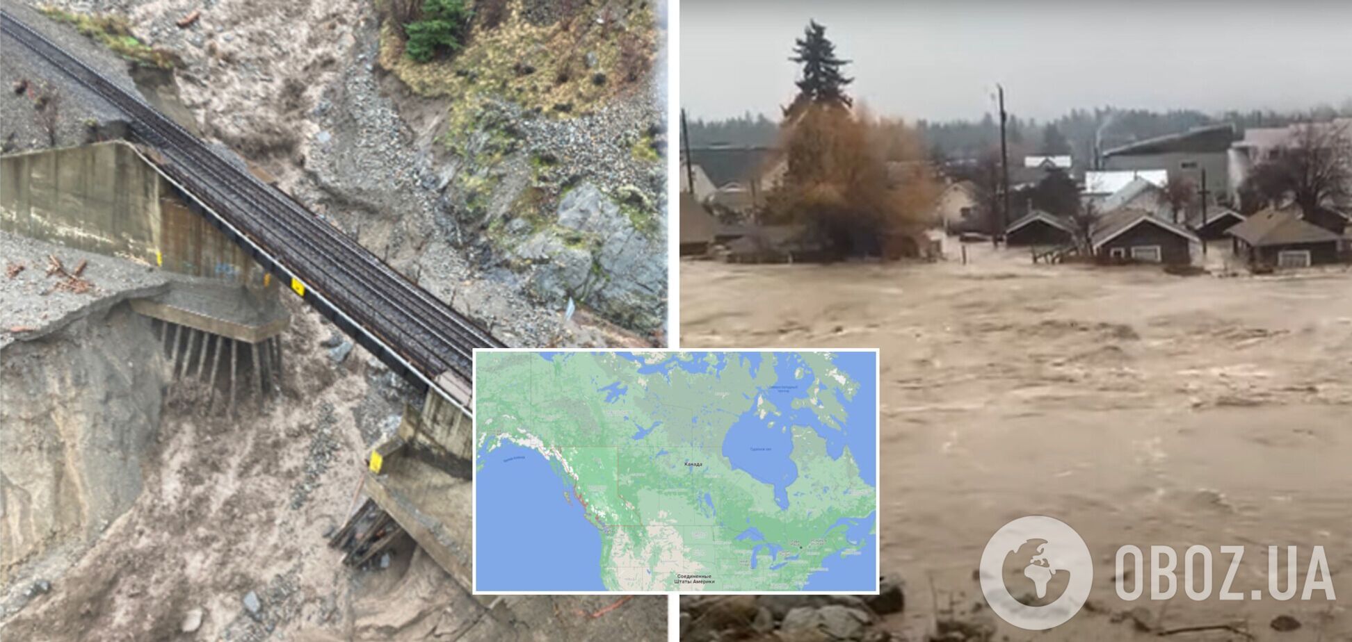В Канаде из-за наводнений сошел с рельсов поезд, затоплены мосты и блокирован порт. Фото и видео