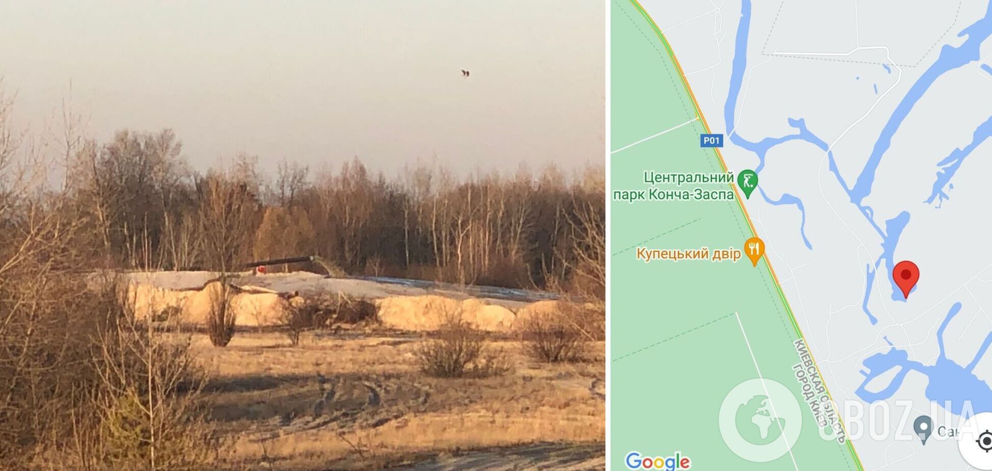 На границе города Киева у имения президента нелегалы воруют речной песок
