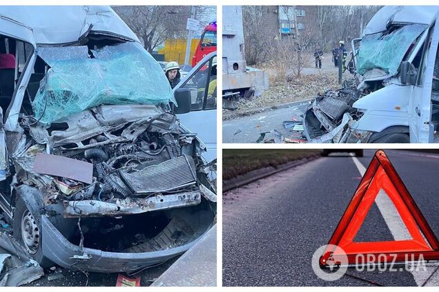У Запоріжжі маршрутка з пасажирами влетіла у вантажівку, постраждали шестеро людей. Фото