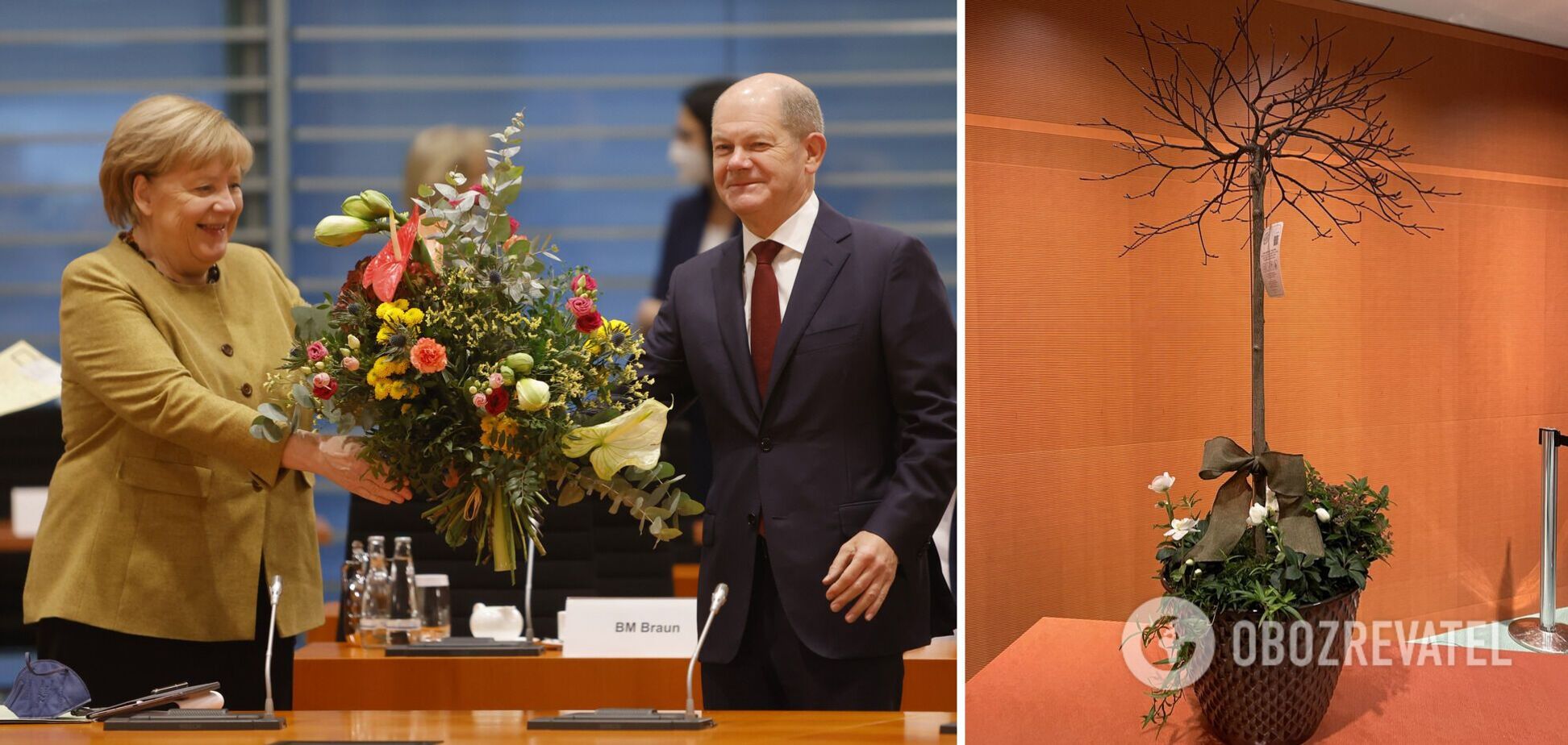 Шольц подарил Меркель на прощание куст кизила: на что намекнул 'подарок со смыслом'. Фото