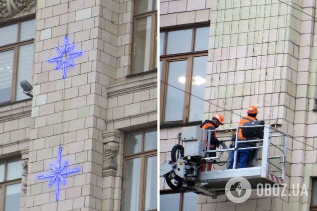 Гирлянды начали развешивать на здании Киевсовета