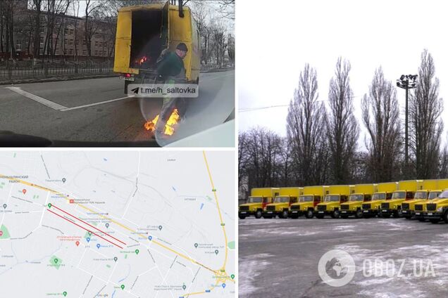 В Харькове загорелась машина коммунальщиков, люди выпрыгивали на ходу из огня. Видео