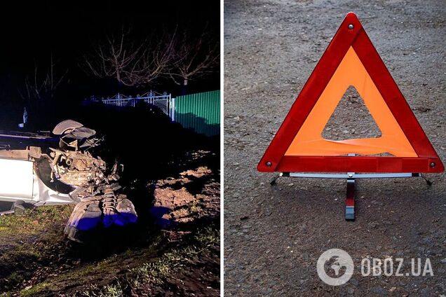 На Львовщине авто вылетело с дороги и перевернулось, пострадали три человека. Фото