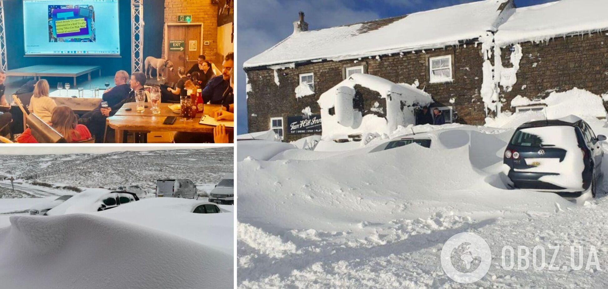 У Британії десятки людей на три дні застрягли в пабі через сильний снігопад. Фото