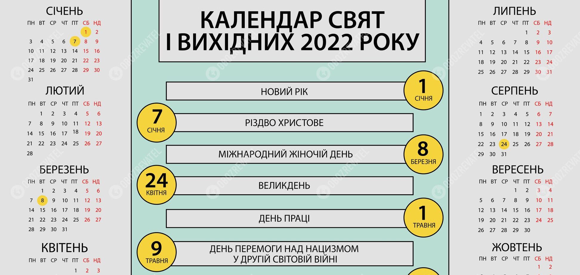 Выходные и праздники в 2022 году в Украине - календарь