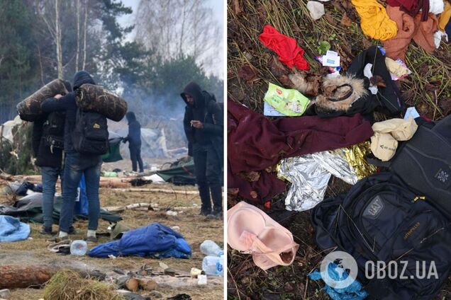 Намети, ковдри, сумки: мігранти, котрі намагалися прорватися з Білорусі до Польщі, залишили купи сміття. Фото