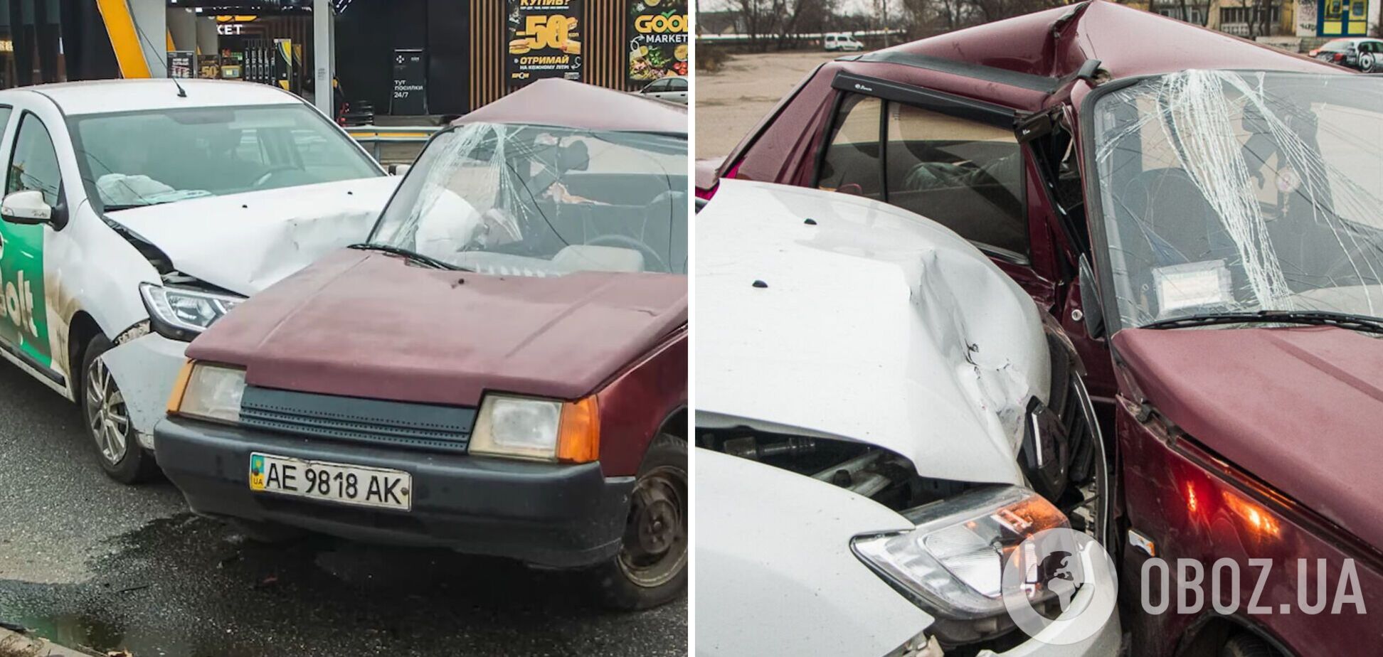 В Днепре произошло ДТП с участием такси, есть пострадавшие. Момент аварии попал на видео