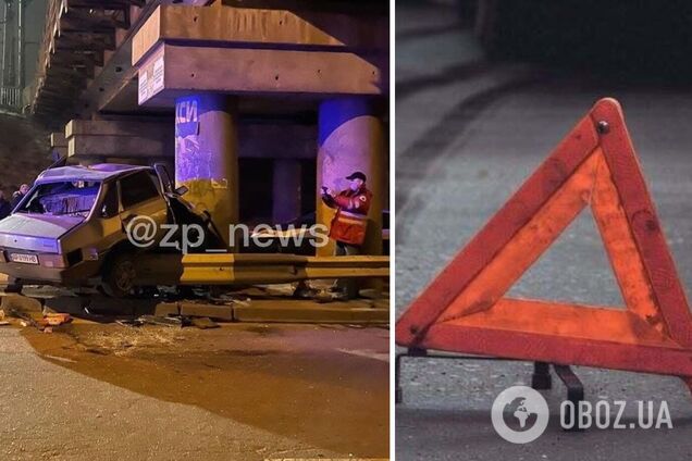 В Запорожье авто на полной скорости влетело в опору моста: водитель получил тяжелые травмы. Фото