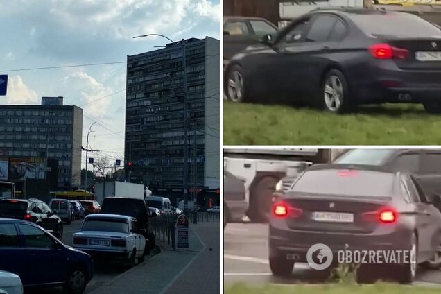 Машина объехала пробку по зеленой зоне