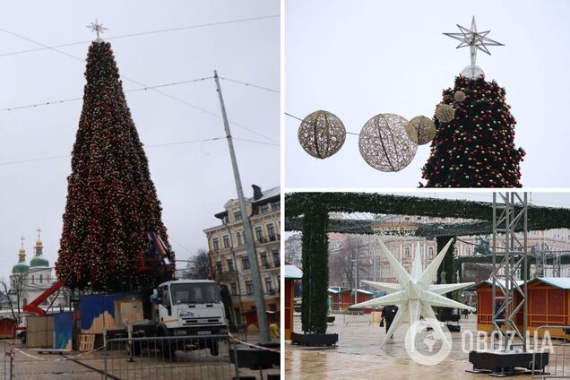 Рабочие украсили главную новогоднюю елку Украины