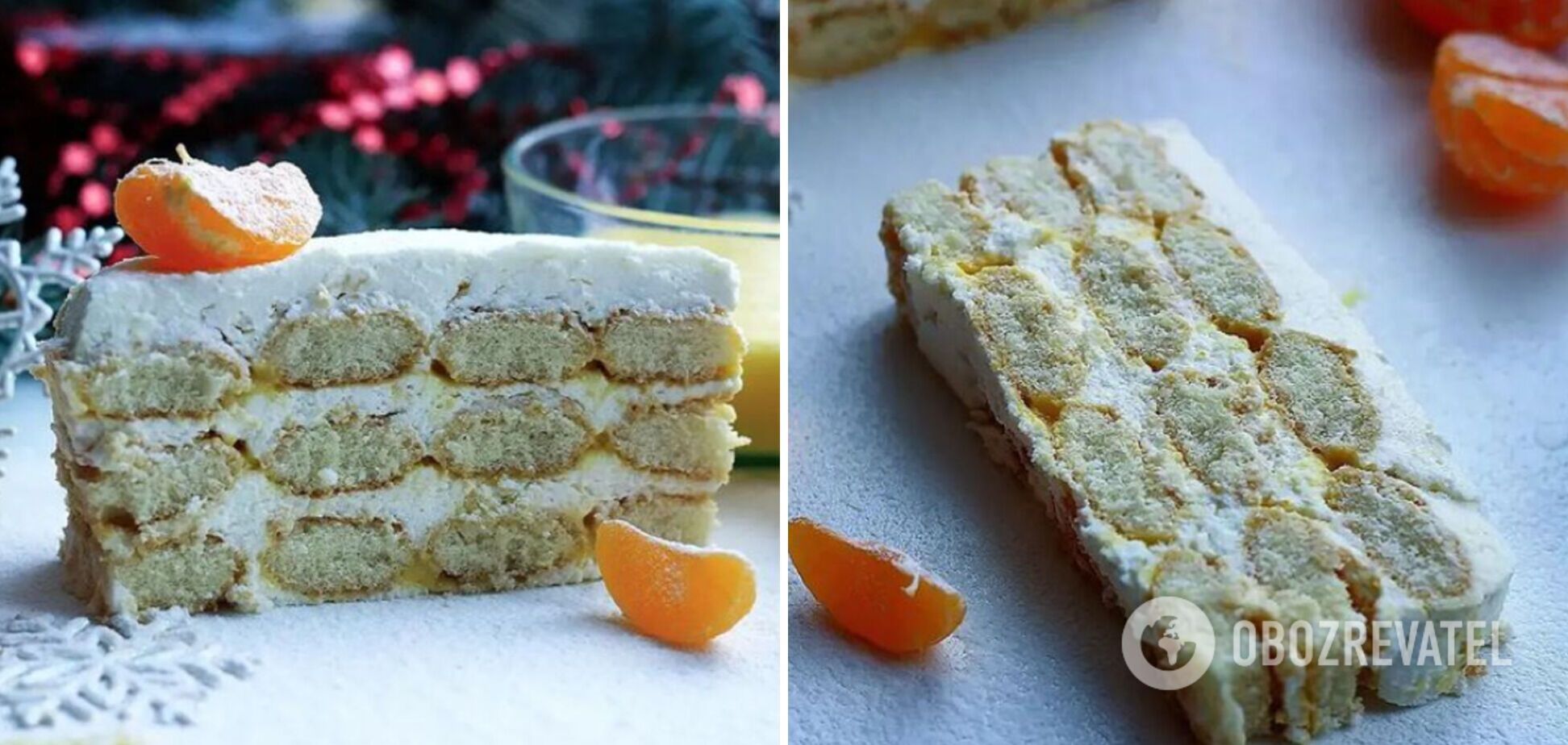 Новогодний десерт в стиле тирамису без выпечки: с мандариновым кремом