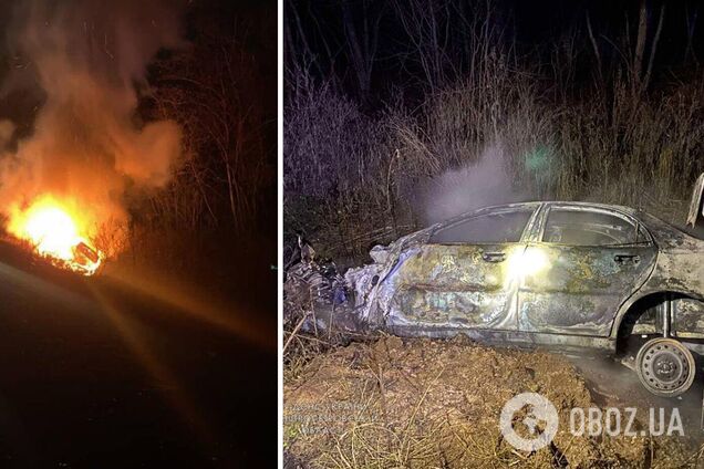 На Днепропетровщине легковушка вспыхнула после столкновения с грузовиком, погиб водитель. Фото