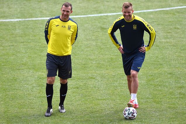 Андрей Шевченко и Андрей Ярмоленко на тренировке сборной Украины
