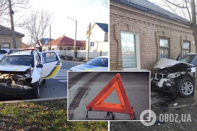 На Одесщине патрульные разбили служебное авто в столкновении с BMW: видео момента