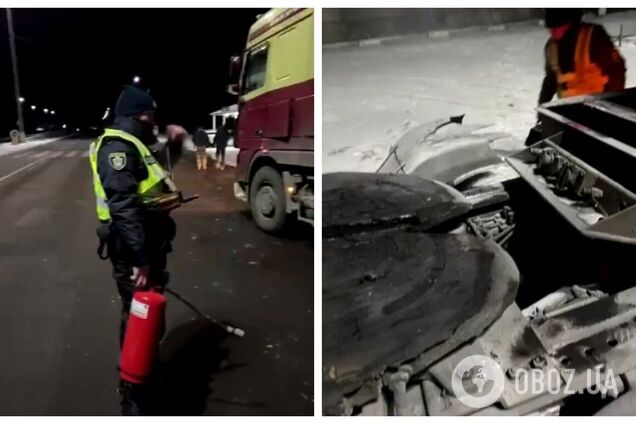У Херсонській області патрульні загасили вантажівку