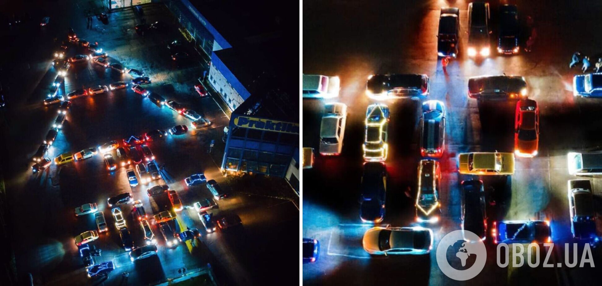 Украинские автомобилисты поддержали новогодний флешмоб: создают елки из машин. Фото и видео