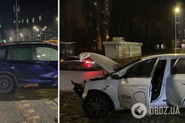 В Киеве произошло ДТП с участием такси, обломки авто разбросало по дороге: пострадала женщина. Фото