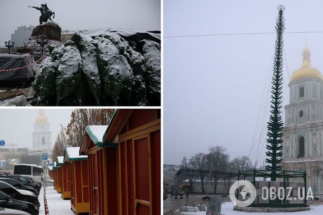 Рабочие смонтировали стальную основу будущей елки