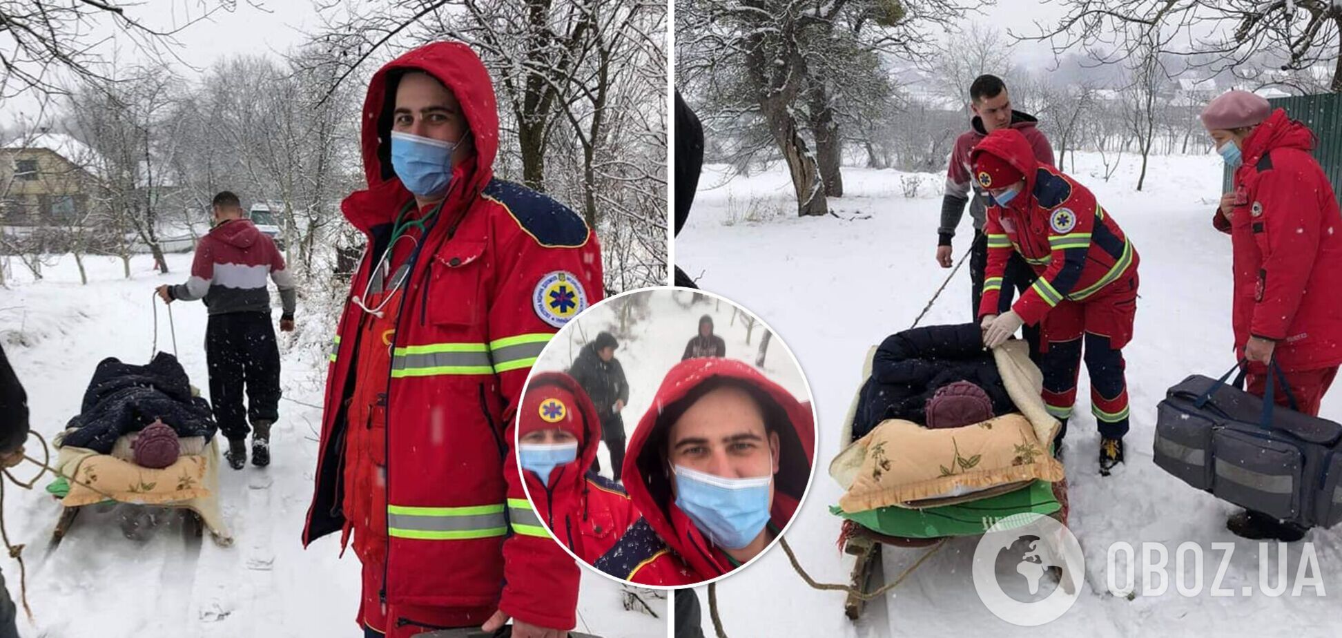 На Львовщине медики скорой на санях везли женщину с инфарктом