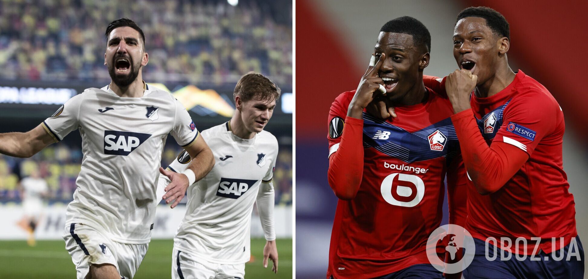 Игроки 'Хоффенхайма' и 'Лилля' празднуют забитые голы