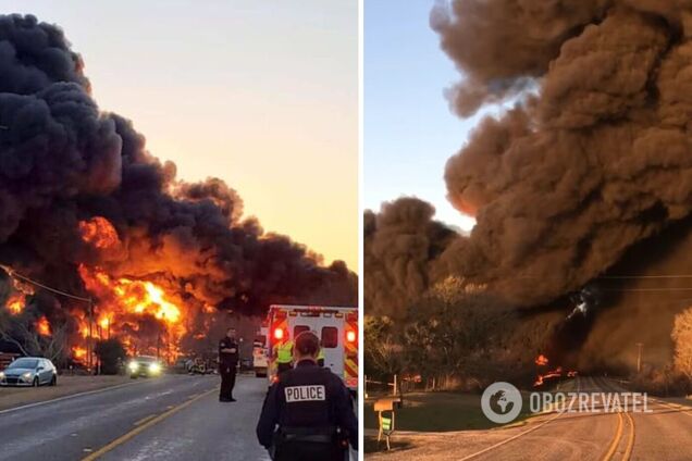 У США після зіткнення поїзда та вантажівки стався потужний вибух і пожежа. Фото й відео вогняної НП
